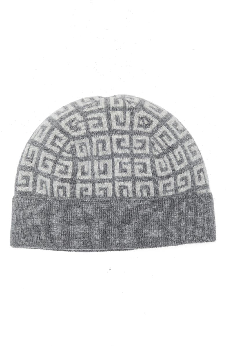 Givenchy Logo Jacquard Wool & Cashmere Beanie, Alternate, color, Dark Grey Light Grey