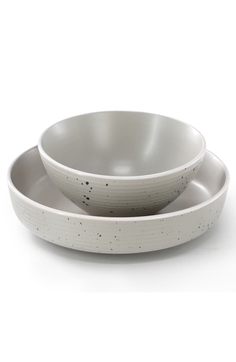 Elama Emilia 16 Piece Double Bowl Stoneware Dinnerware Set, Alternate, color, Light Gray
