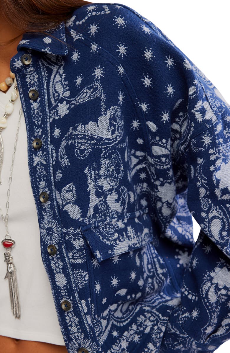 Free People Bandana Jacquard Shirt Jacket, Alternate, color, Indigo Combo