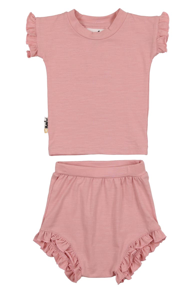 Ruffle Edge Stretch Cotton T-Shirt & Shorts Set, Main, color, PINK