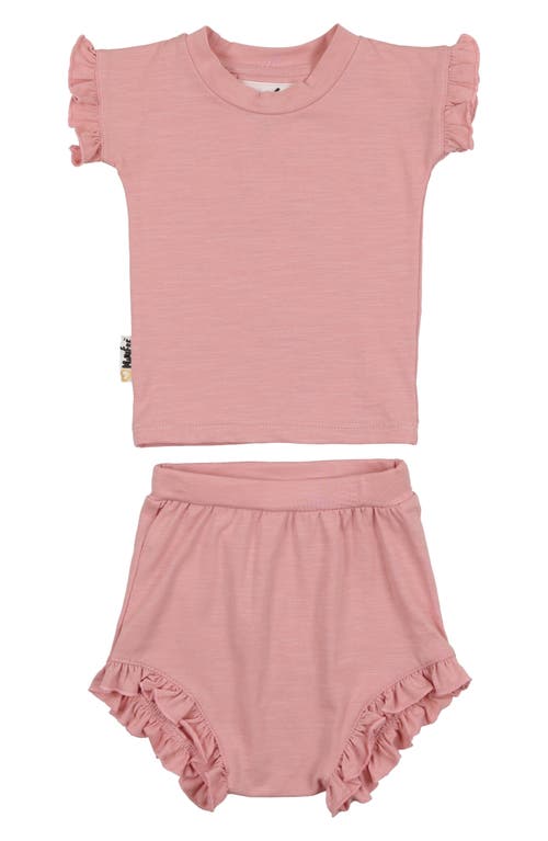 Maniere Manière Ruffle Edge Stretch Cotton T-shirt & Shorts Set In Pink