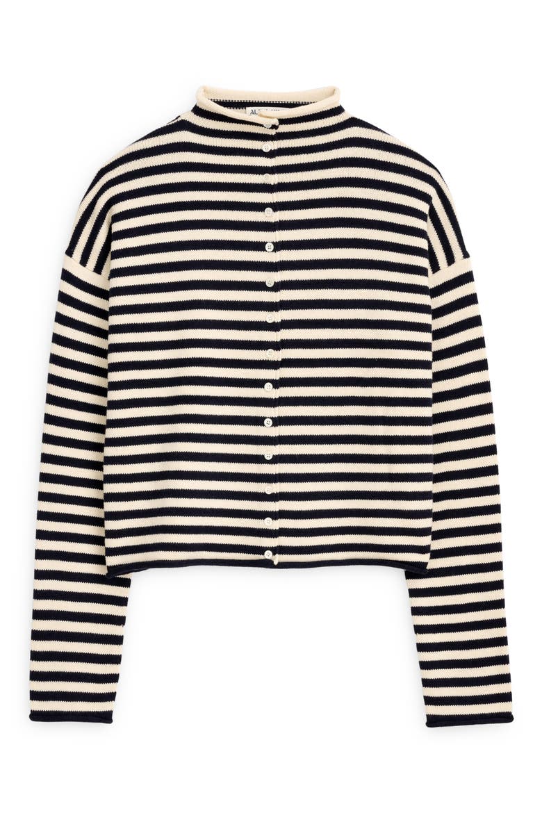 Taylor Stripe Cotton & Cashmere Cardigan, Alternate, color, NAVY/IVORY