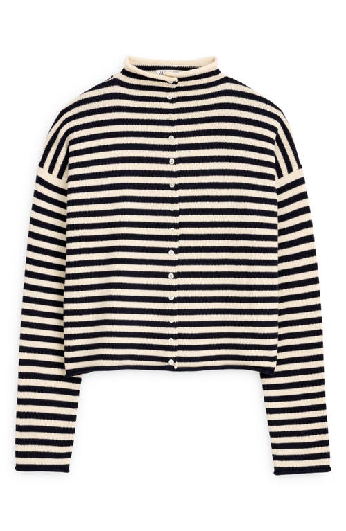 Alex Mill Taylor Cardigan In Stripe Cotton Cashmere Blend In Navy/ivory