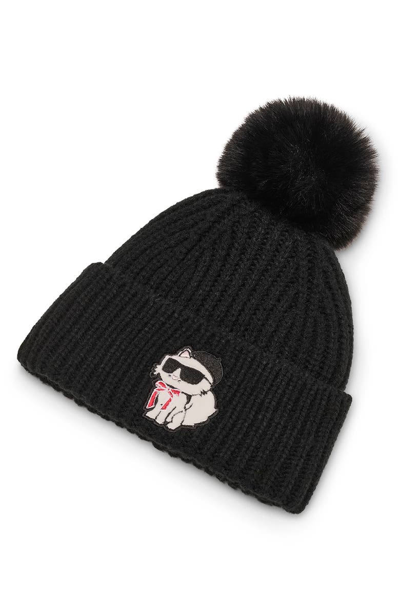 KARL LAGERFELD PARIS Sassy Choupette Faux Fur Pompom Beanie, Alternate, color, 