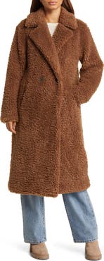 Bernardo Faux Shearling Double Breasted Longline Coat