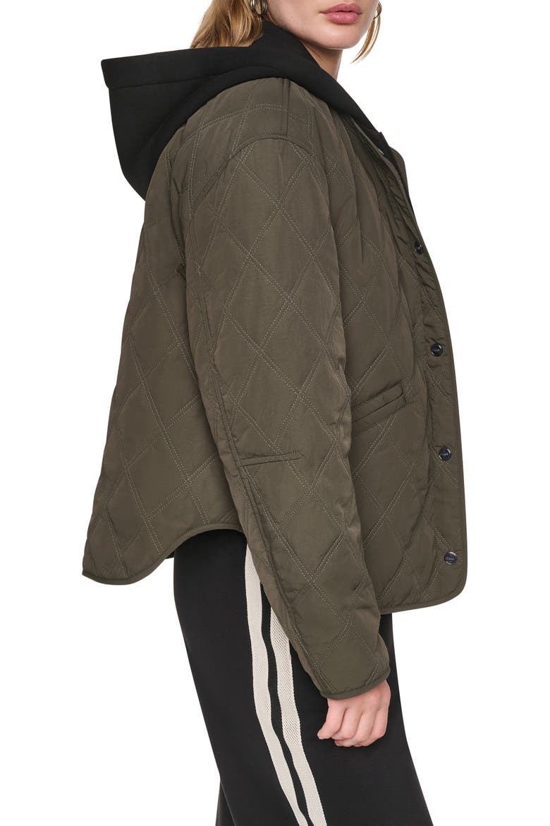 Quilted Jacket with Hooded Knit Bib, Alternate, color, LODEN