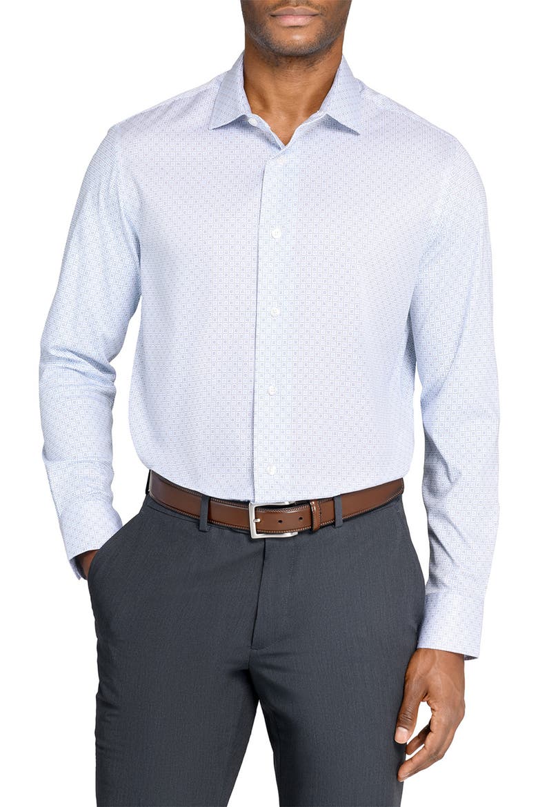 Cross Geo Print Reworked Dress Shirt, Main, color, WHITE/ BLUE