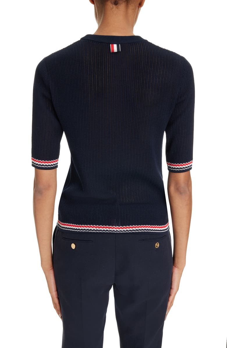 Thom Browne Stripe Rib Cotton & Silk Sweater, Alternate, color, 