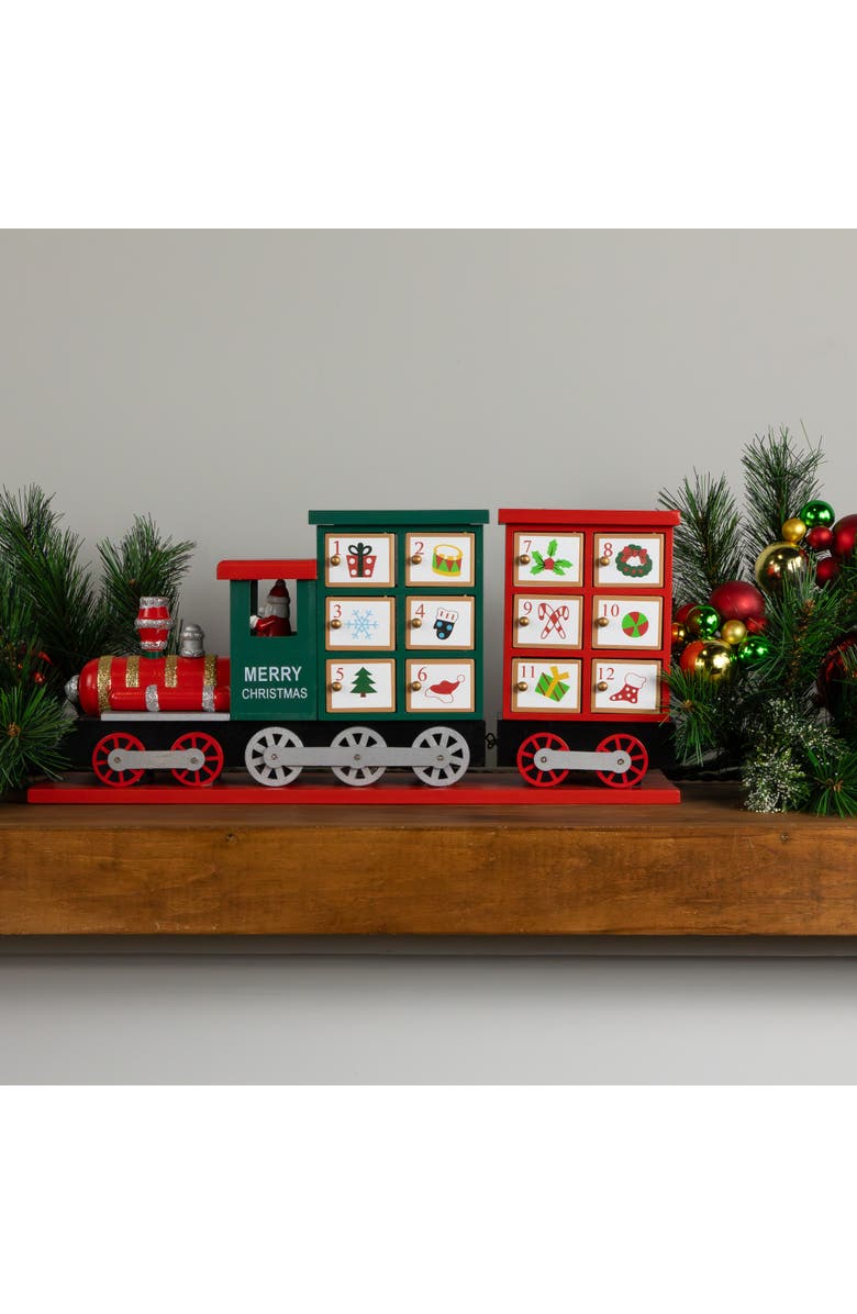 Northlight 16.5" Locomotive Train Wooden Christmas Advent Calendar, Alternate, color, Red