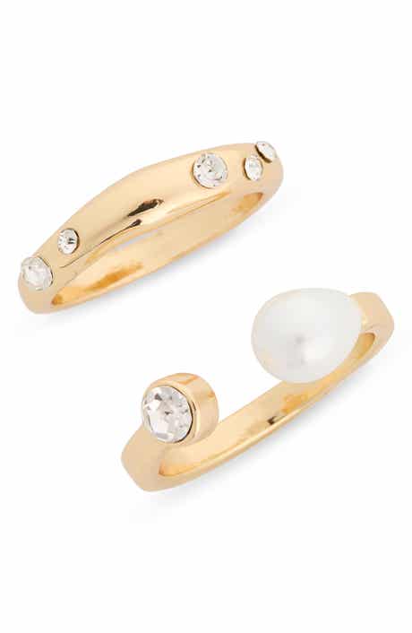 NORDSTROM RACK Set of 2 Faux Pearl & CZ Ring