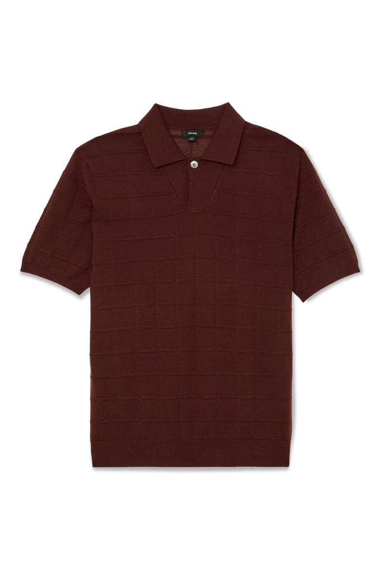 Serval Check Texture Polo Sweater, Alternate, color, BORDEAUX