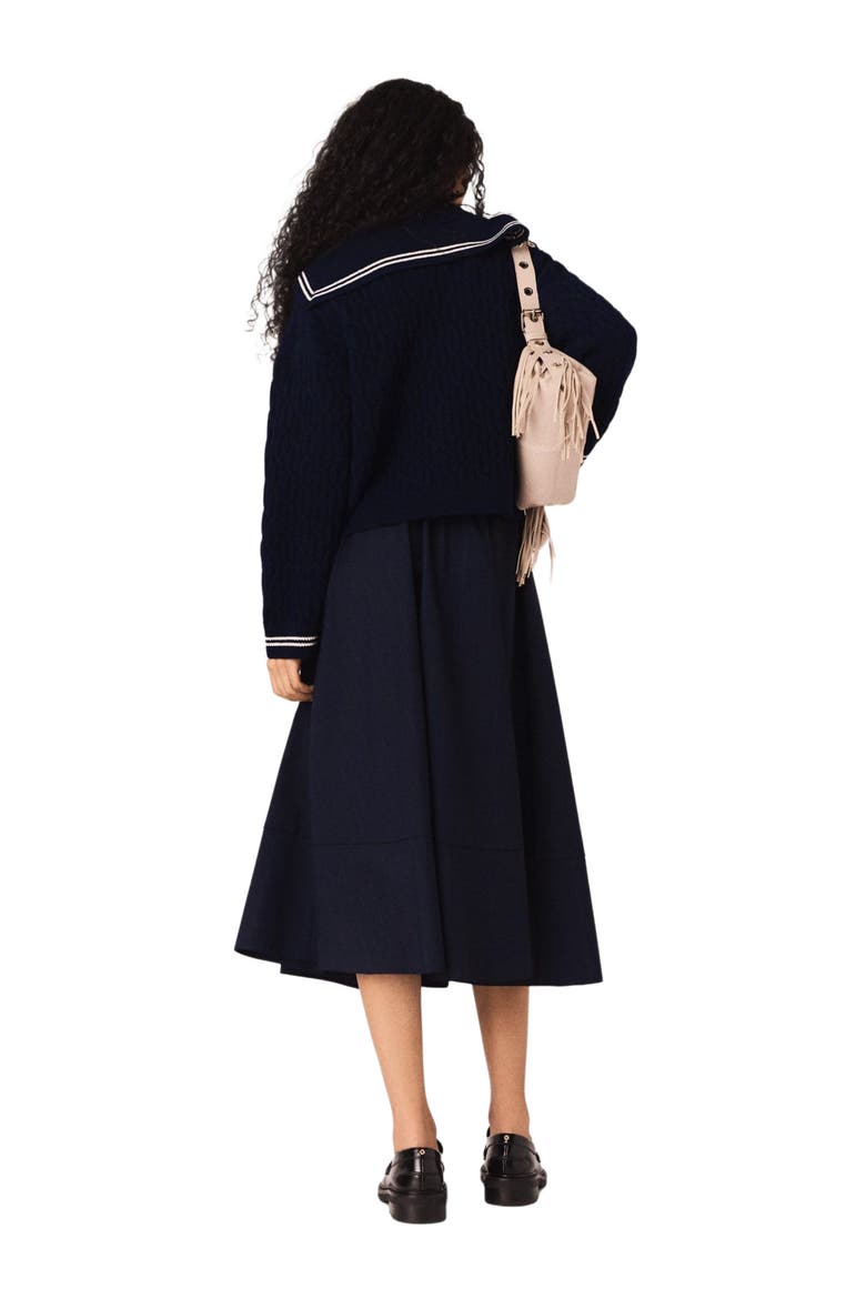 Striped tailored midi skirt, Alternate, color, Navy