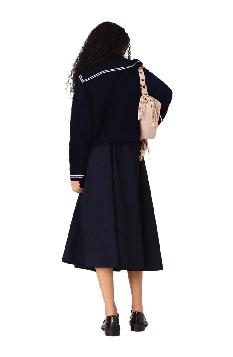 maje Striped tailored midi skirt, Alternate, color, Navy