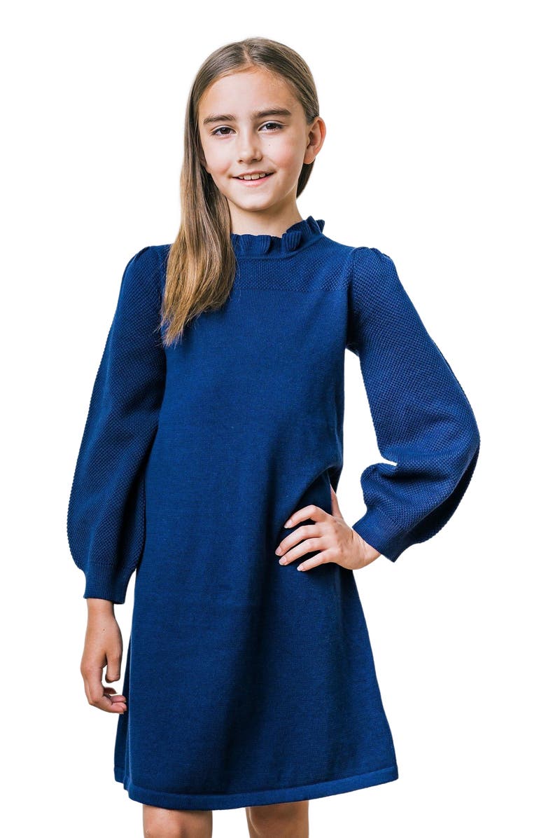 Hope & Henry Girls' Organic Ruffle Neck Sweater Dress, Toddler, Alternate, color, 