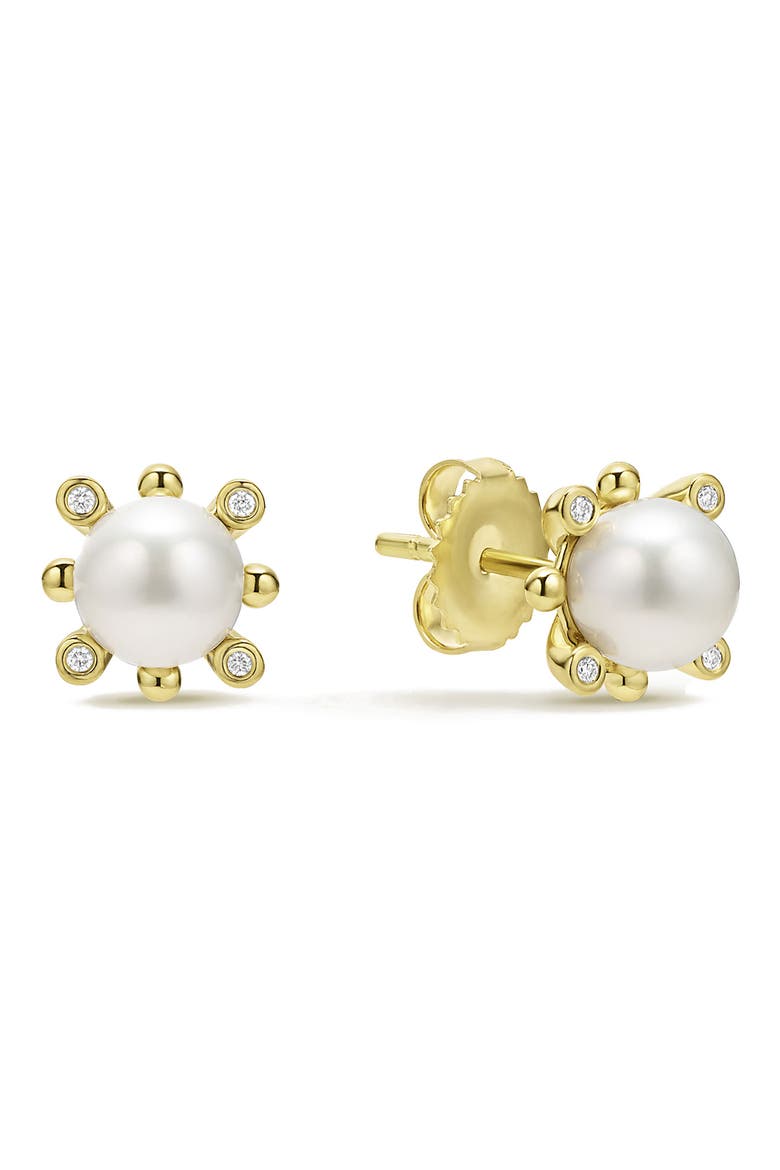 18K Luna Fleur Pearl & Diamond Stud Earrings, Alternate, color, GOLD