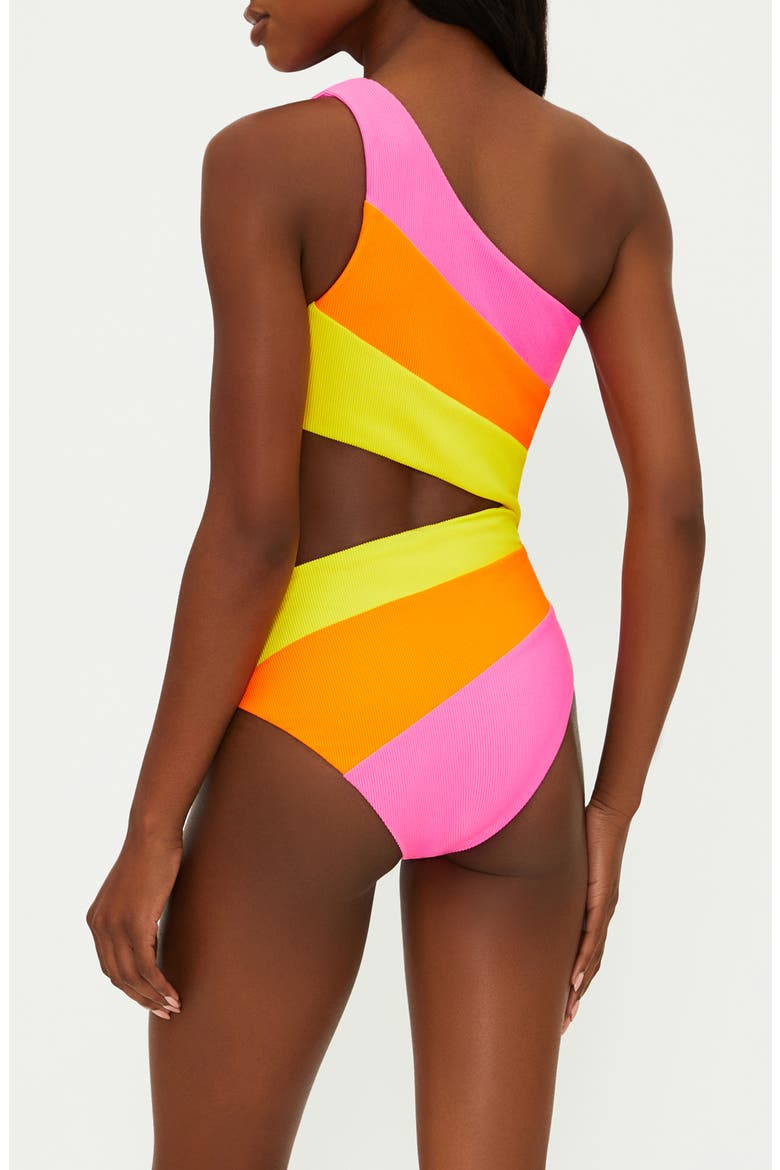 Joyce Stripe Cutout One-Shoulder One-Piece Swimsuit, Alternate, color, SOLEIL COL