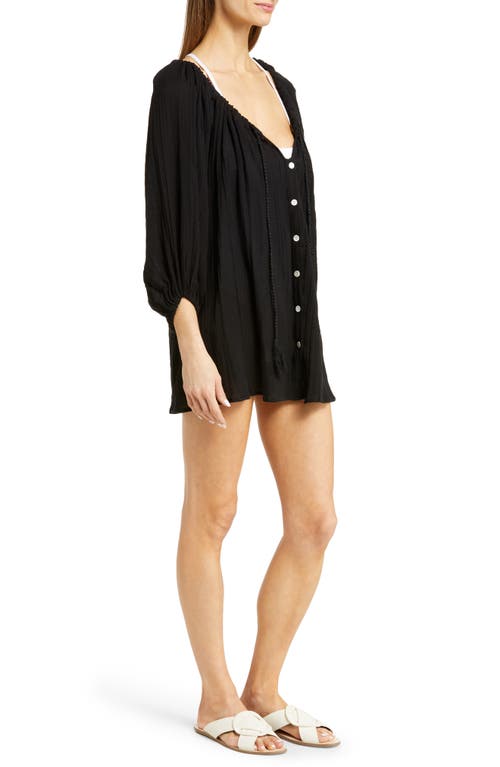 Vitamin A ® Costa Three-quarter Sleeve Cotton Cover-up Tunic In Black Organic Crinkle Cotton