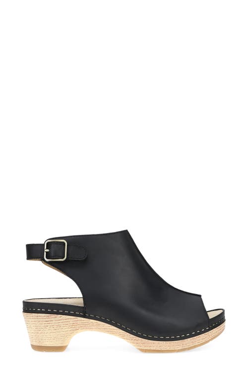 Dansko Lizzy Peep Toe Platform Bootie In Black Oiled Pull Up