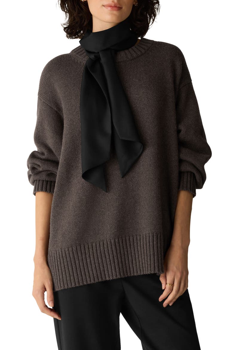 Double Tie Silk Scarf, Main, color, BLACK