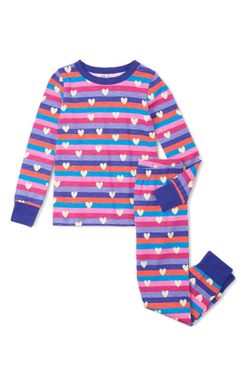 HATLEY HATLEY KIDS' HEART STRIPES COTTON FITTED TWO-PIECE PAJAMAS