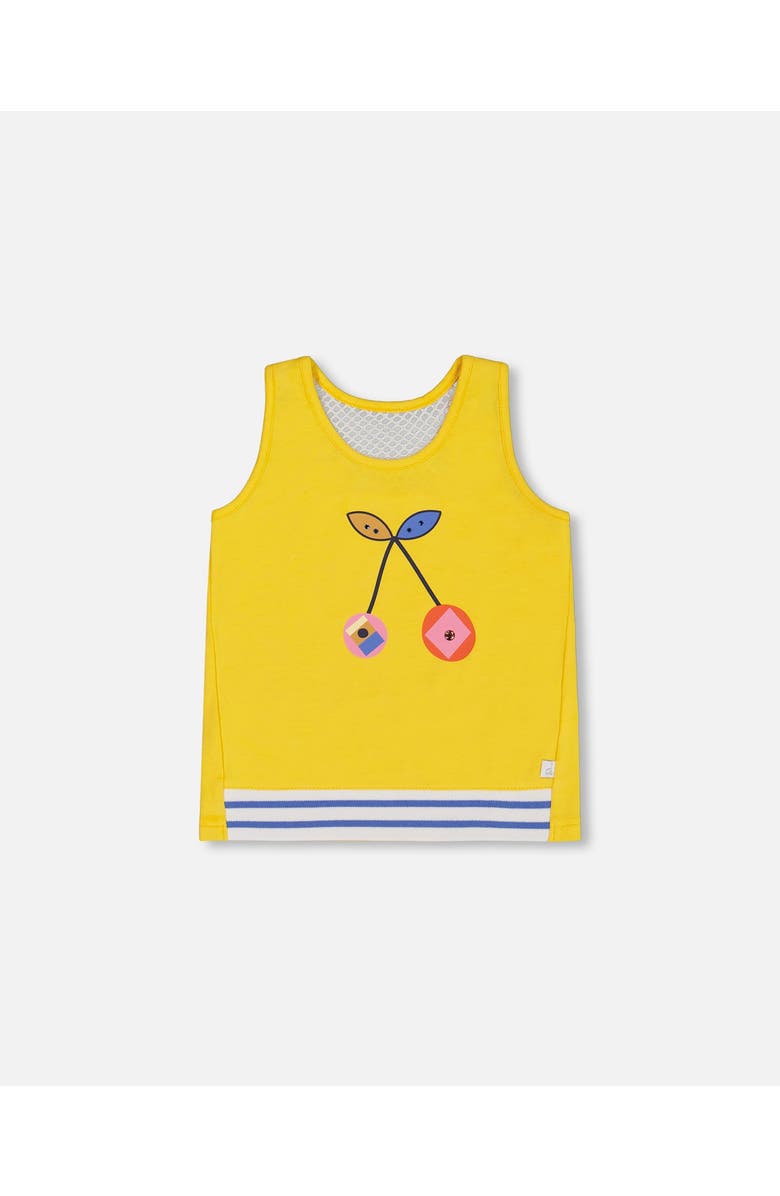 Deux par Deux Little Girl's Organic Cotton Tank Top Yellow And Cherries, Main, color,