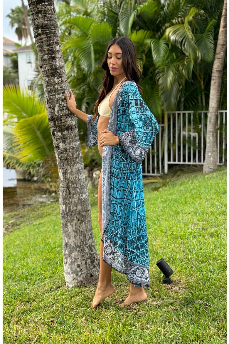 Crystal Embellished Cover-Up Duster, Alternate, color, TEAL BLUE