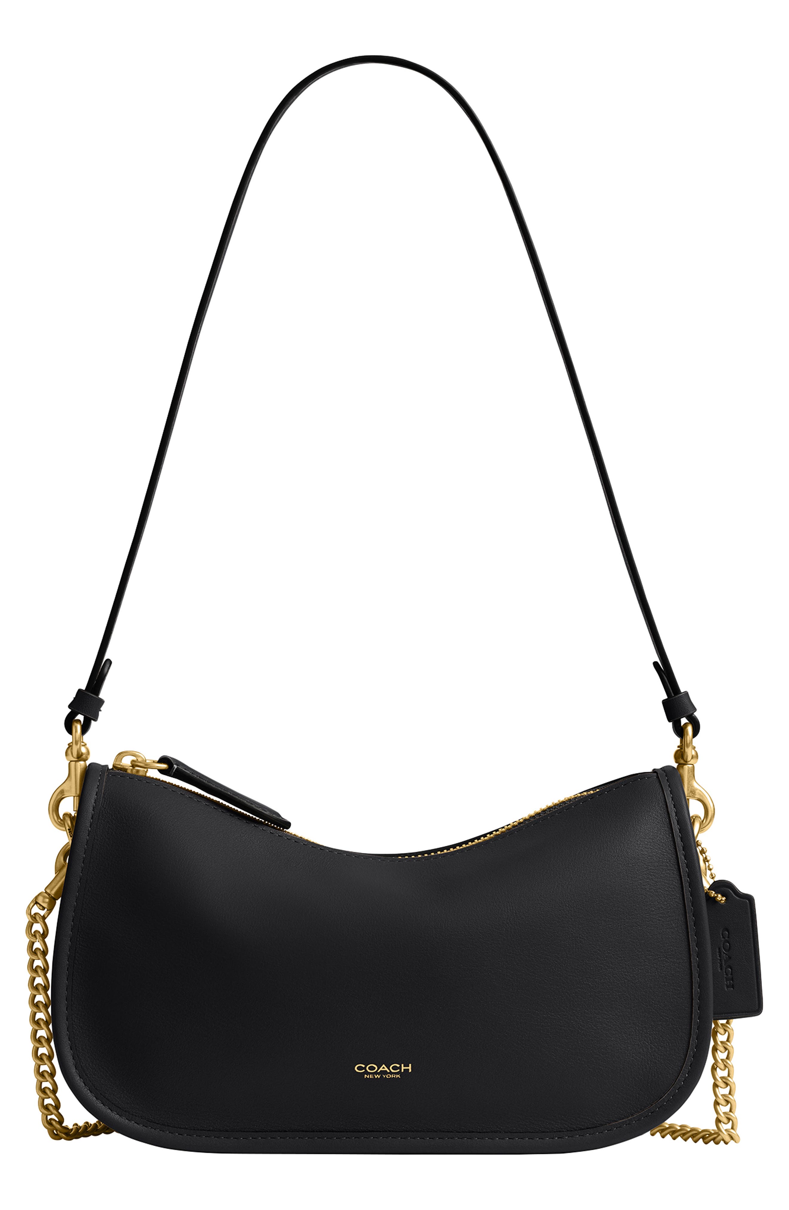 COACH Waverly Natural Grain Leather Shoulder Bag, Main, color, Black