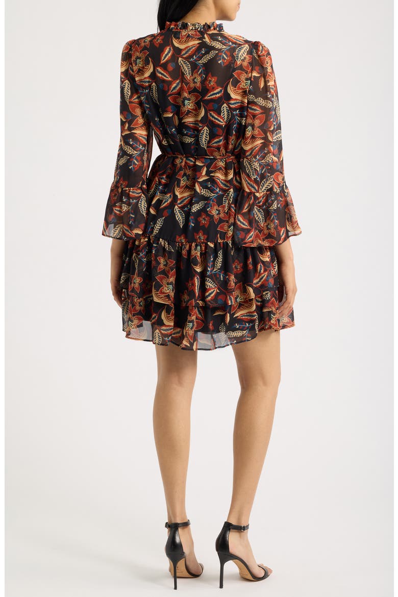 Floral Bell Sleeve Chiffon Dress, Alternate, color, BLACK MULTI