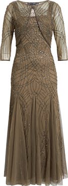 Pisarro Nights Beaded Gown with Long Sleeve Jacket