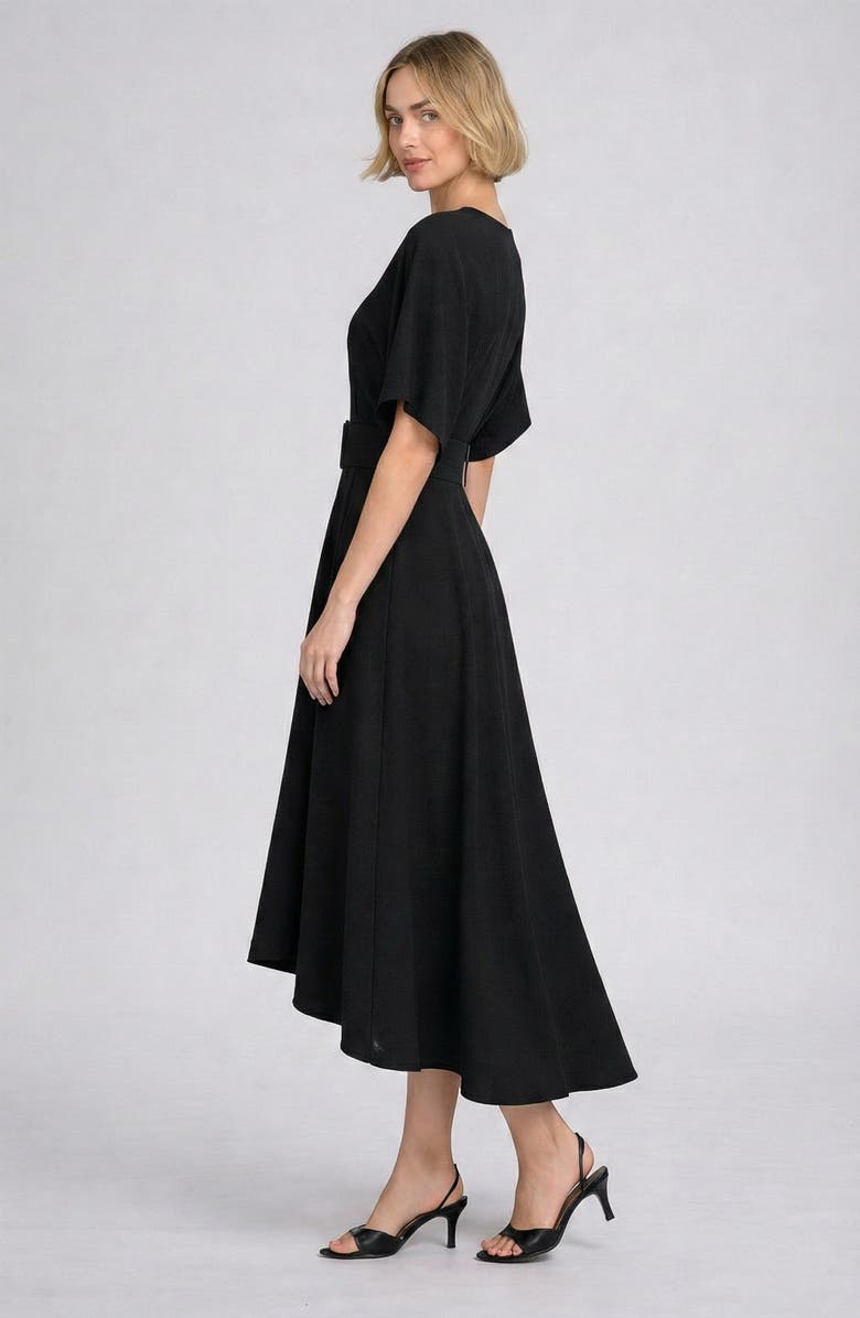 ELLE Collection Belted Midi Dress, Alternate, color, Black