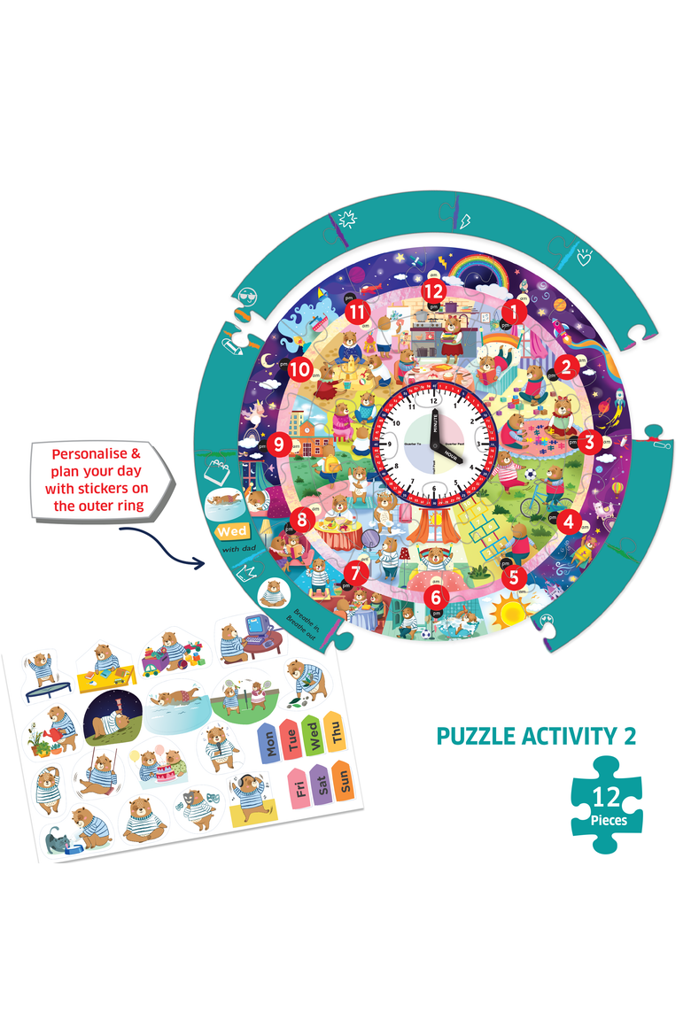 Busy Bear's Day-Tell the Time Puzzle, Alternate, color, No Color
