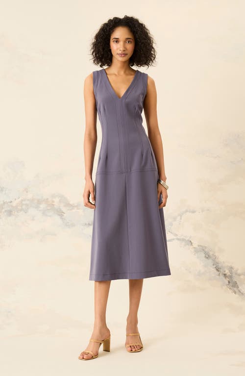 Luxely Seamed Drop Waist Midi Dress In Blue