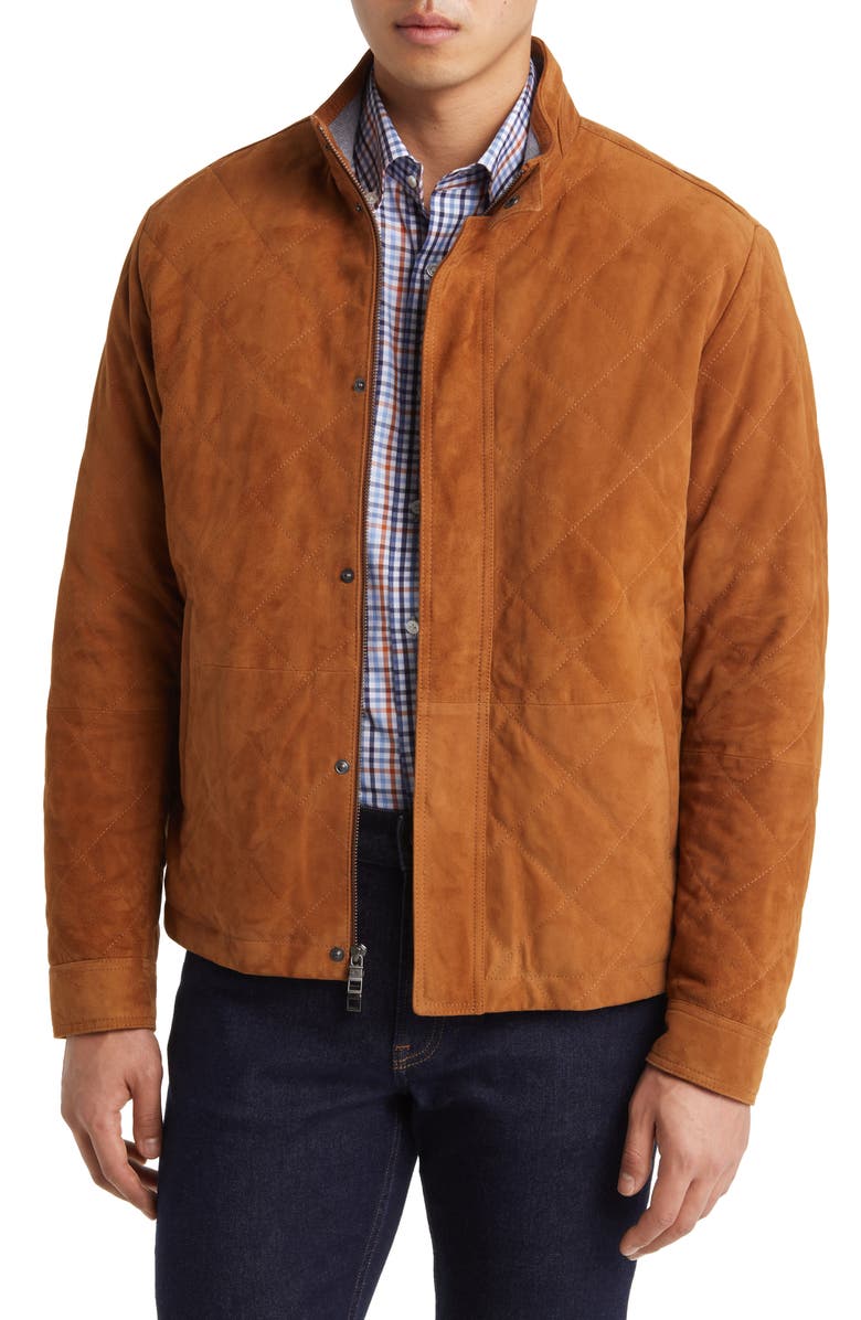 Peter Millar Norfolk Quilted Suede Bomber Jacket, Main, color,