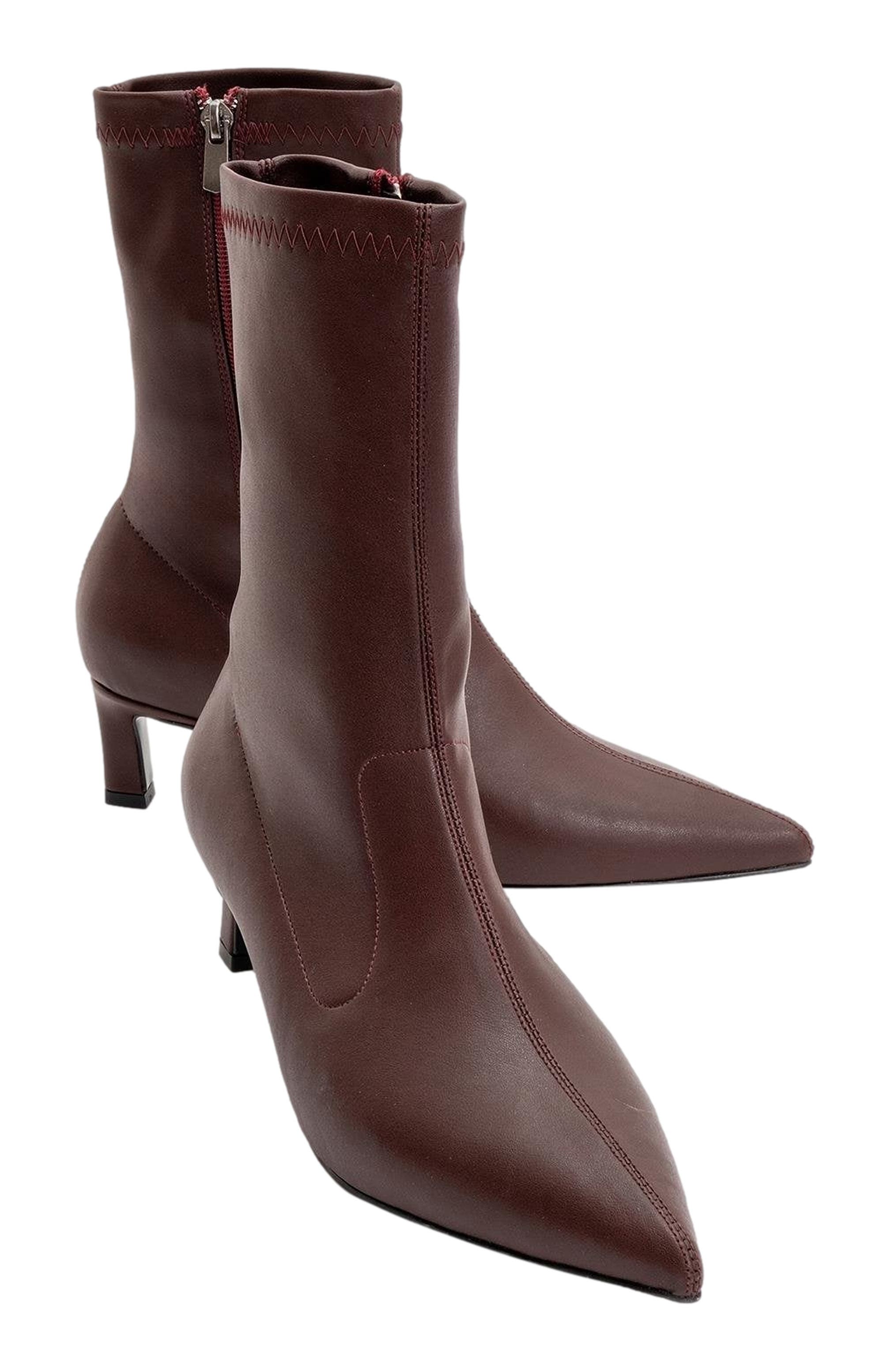 Prologue Shoes Lewin Pointed Toe Stiletto Boot, Main, color, Burgundy Faux Leather