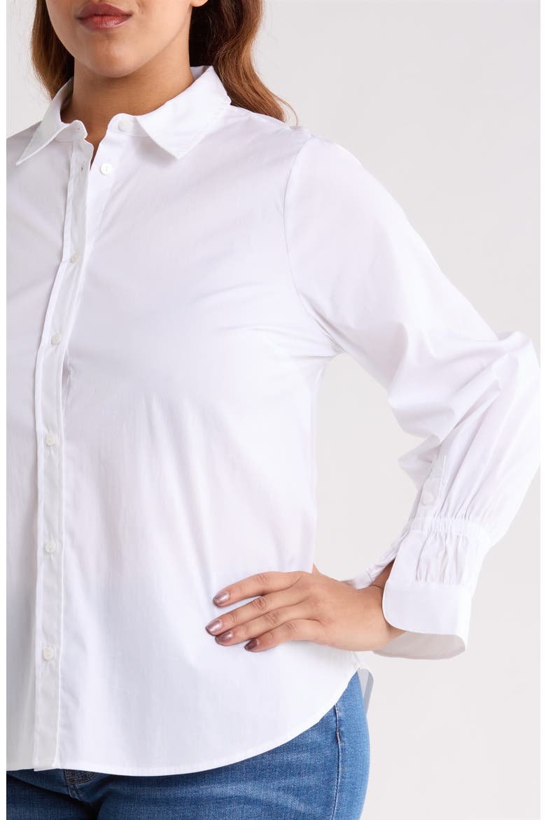 Smock Sleeve Cuff Cotton Poplin Button-Up Shirt, Alternate, color, WHITE