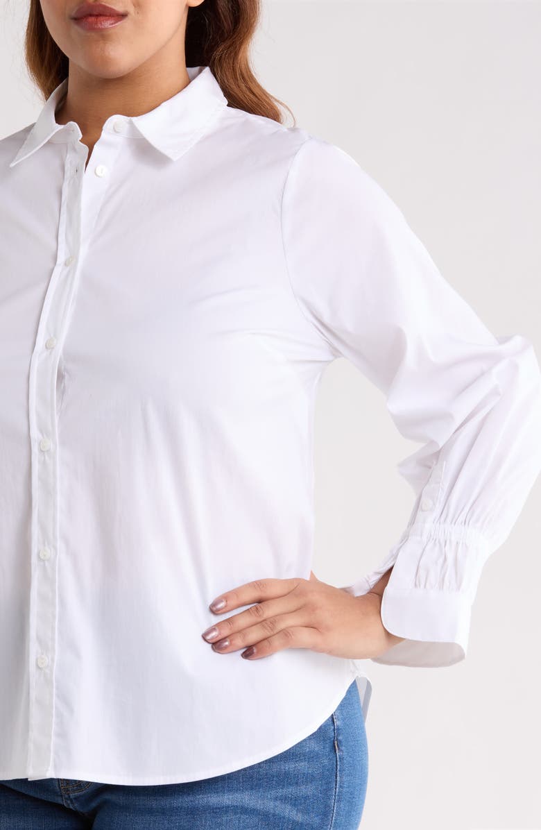 Liverpool Los Angeles Smock Sleeve Cuff Cotton Poplin Button-Up Shirt, Alternate, color, White