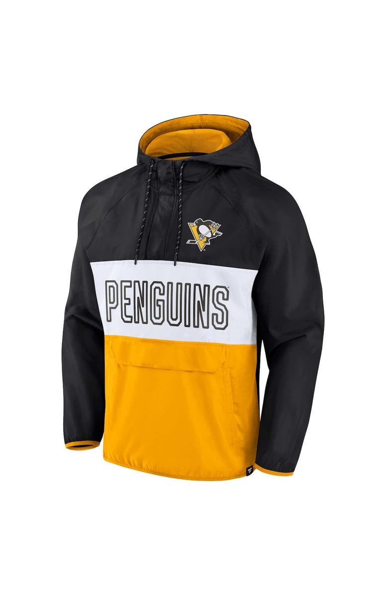 FANATICS Men's Fanatics Branded Black/Gold Pittsburgh Penguins Backhand Shooter Defender Anorak Raglan Hoodie Quarter-Zip Jacket, Alternate, color, Black