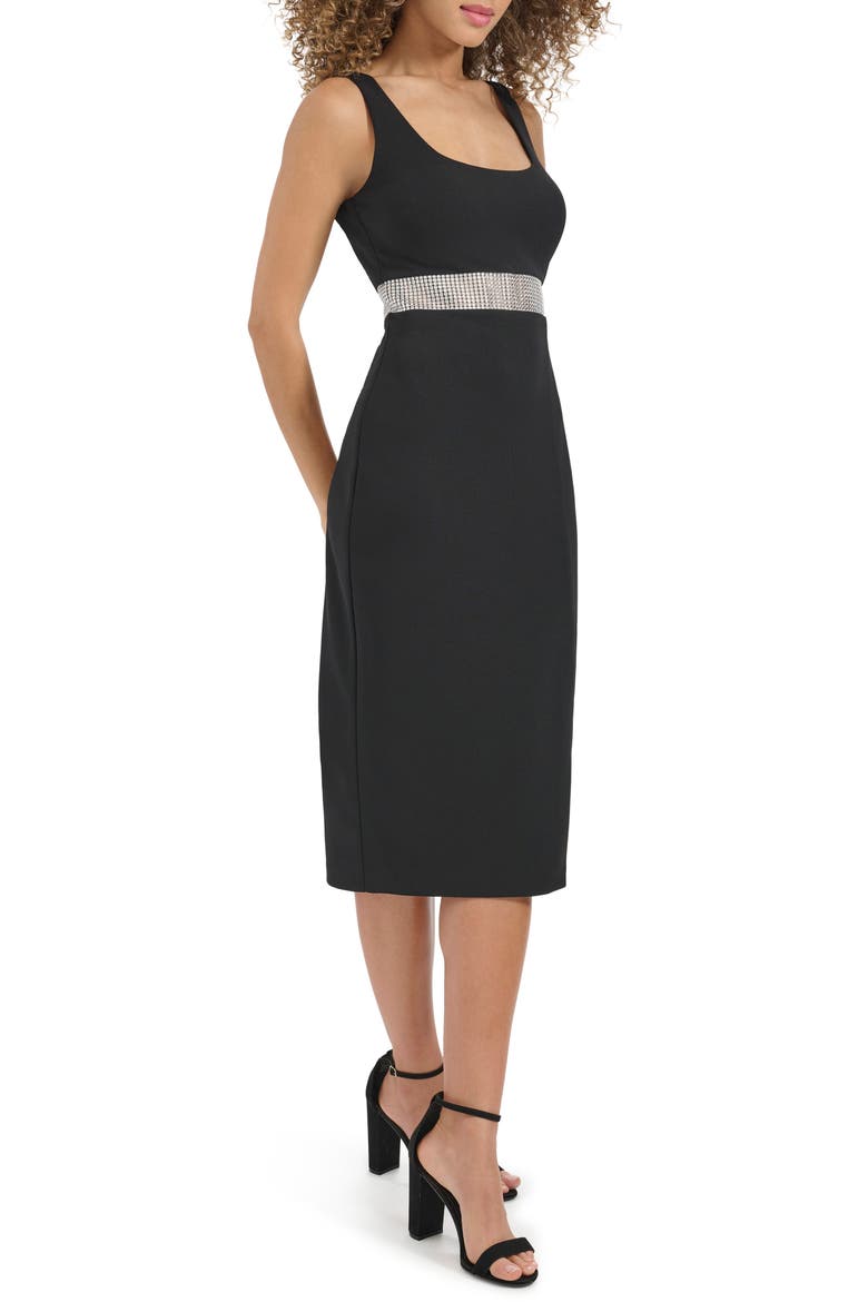 Crepe Scuba Knit Midi Cocktail Dress, Alternate, color, BLACK