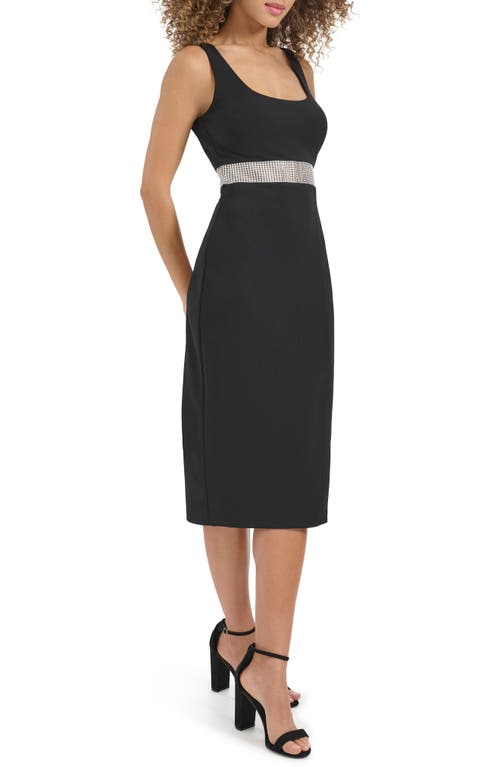 Siena Crepe Scuba Knit Midi Cocktail Dress In Black