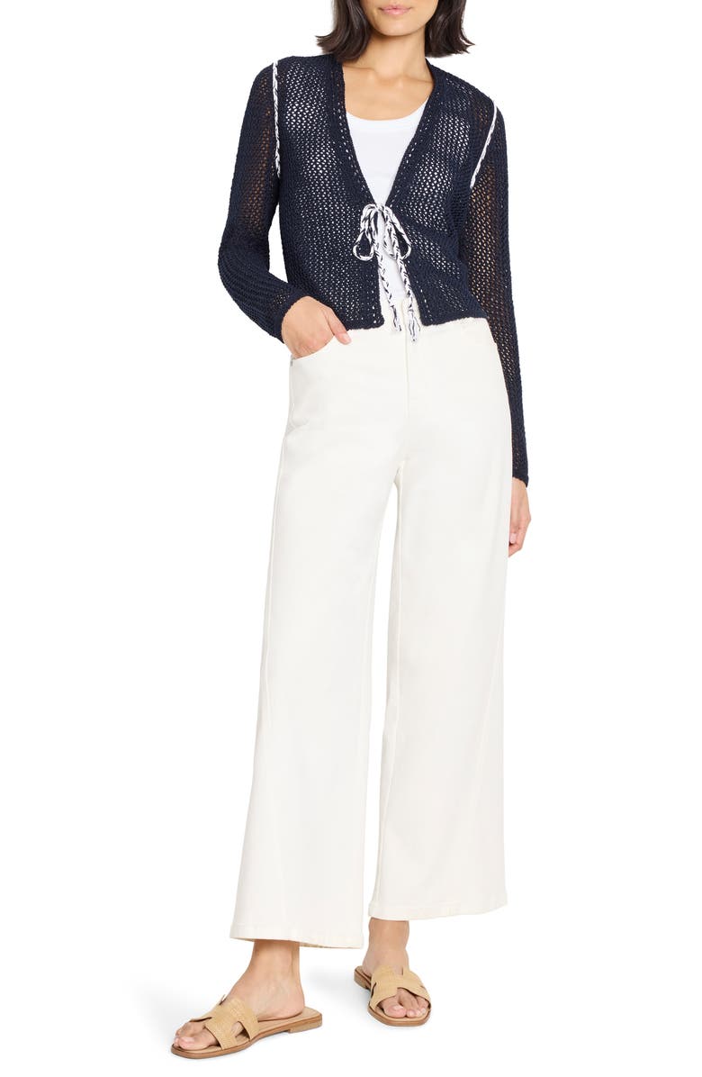 NIC+ZOE Tie Front Open Stitch Cotton Blend Cardigan, Alternate, color, Dark Indigo