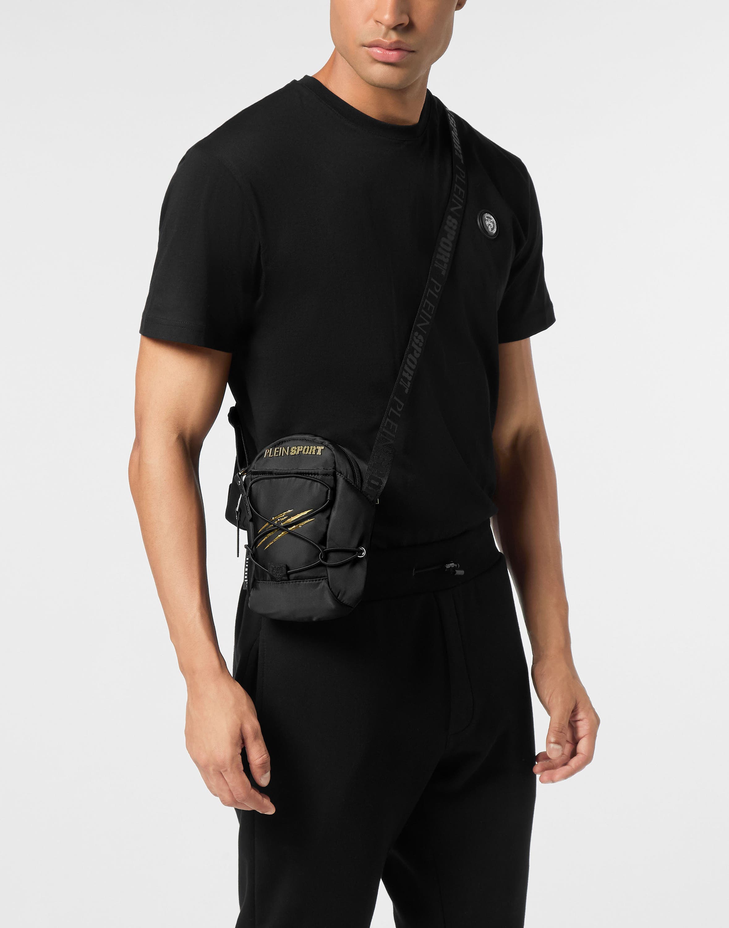 PLEIN SPORT Crossbody Bag Unisex, Main, color, Black/Lightgold