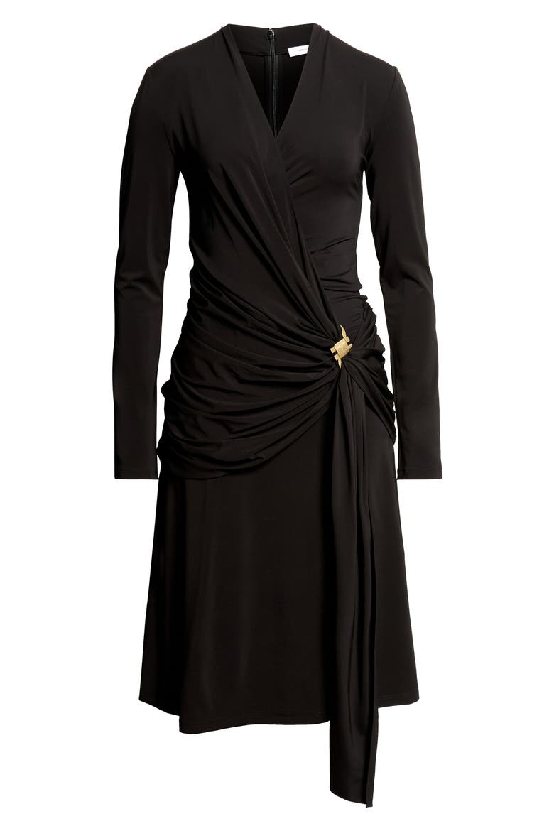 Long Sleeve Wrap Dress, Main, color, NERO