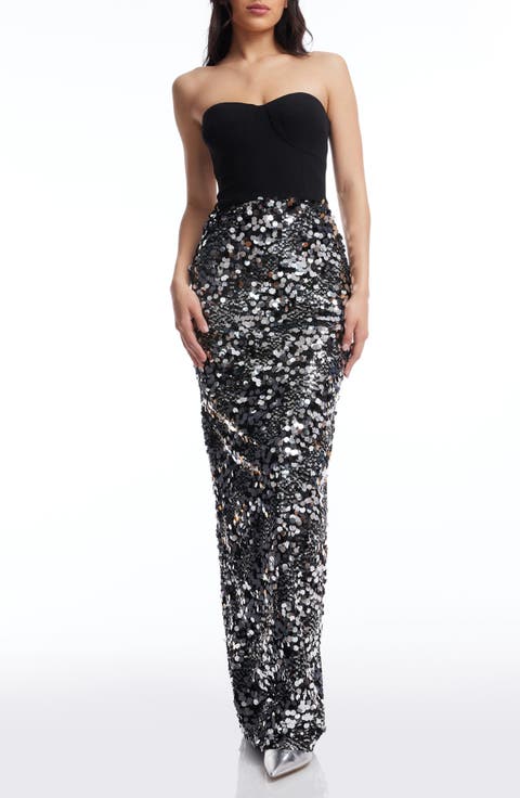 Vada Sequin & Paillette Strapless Gown