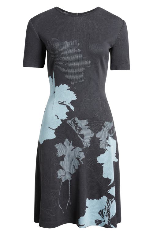 Ming Wang Abstract Floral A-line Dress In Gray