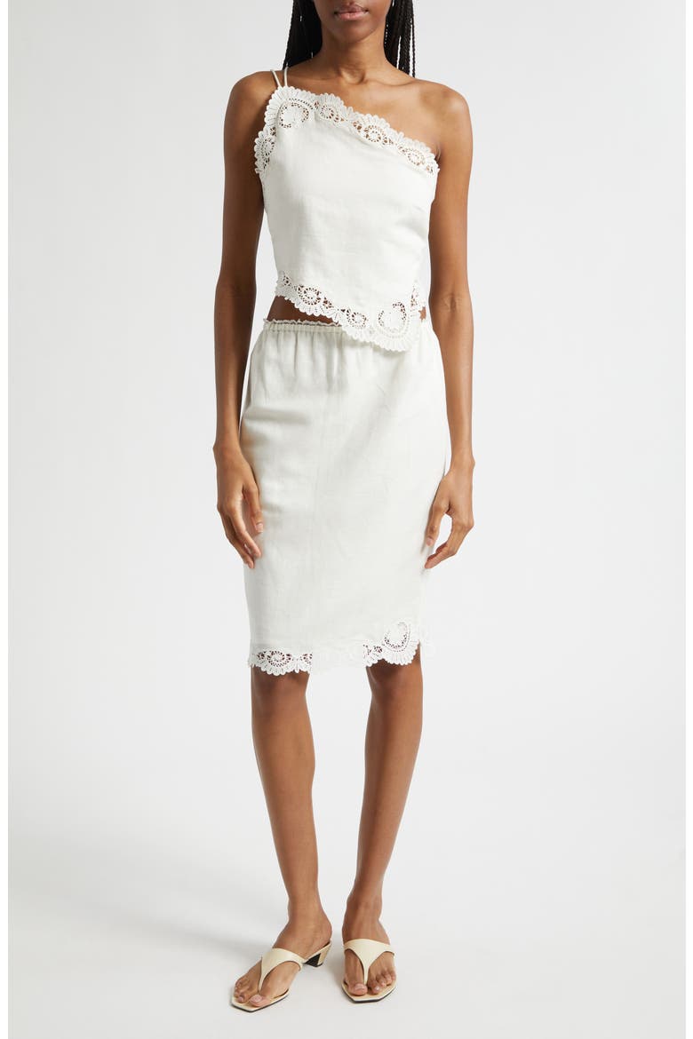 Darya Brodierie Trim One Shoulder Tie Back Top, Alternate, color, CREAM