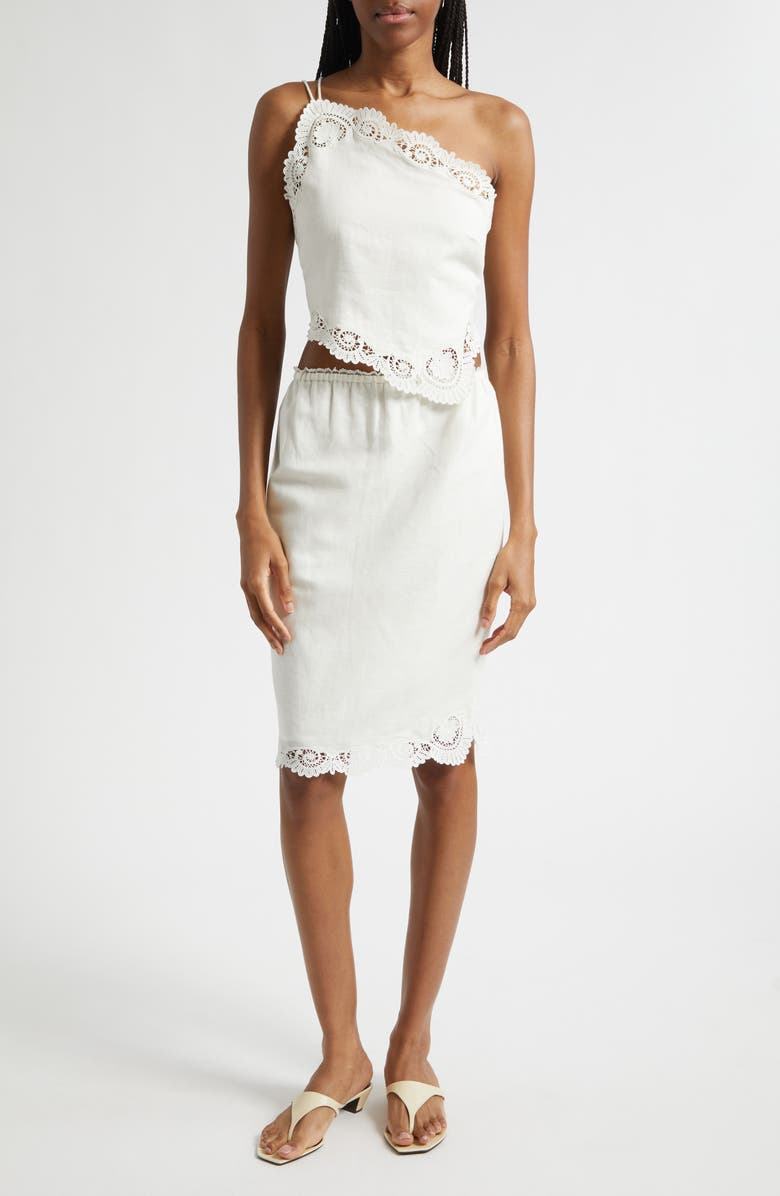 POSSE Darya Brodierie Trim One Shoulder Tie Back Top, Alternate, color, Cream