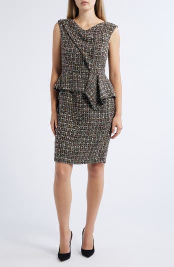 Eliza J Bouclé Peplum Dress In Black
