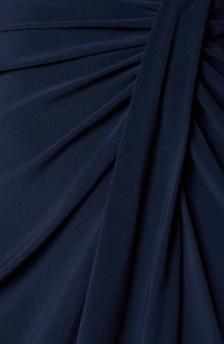 Adrianna Papell Side Ruched Long Sleeve Crepe Sheath Dress, Alternate, color, Navy Sateen