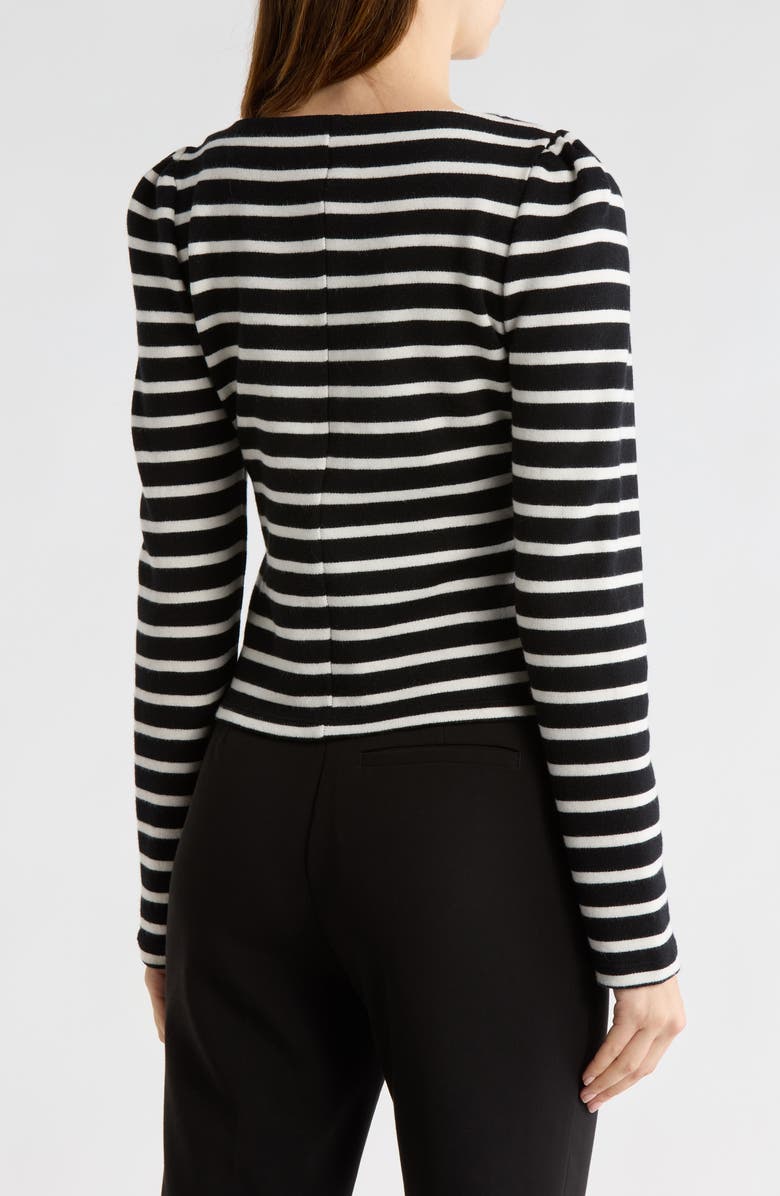 ELIE ELIE TAHARI Stripe Boat Neck Cardigan, Alternate, color, Black/ Ivory