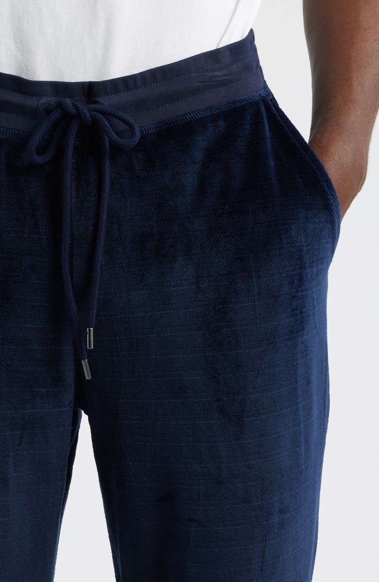 Daniel Buchler Angled Stripe Velour Pajama Pants, Alternate, color, Navy